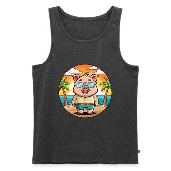 Cochon Drôle Dessin Animé Plage De Plage Lunettes - Débardeur bio Premium Homme - anthracite chiné - Devant - Michal (187cm)