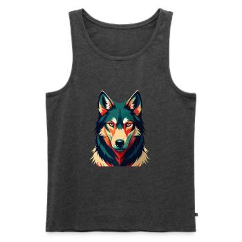 Wolf Cartoon Figur Buntes Haustier Tier - Männer Premium Bio Tank Top - Anthrazit meliert - Vorne - Michal (187cm)