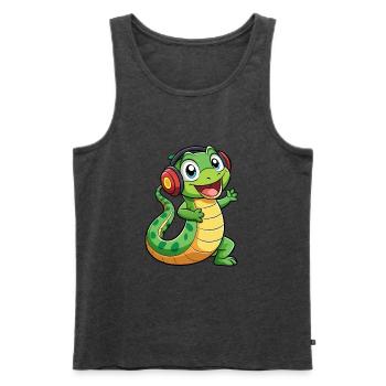 Schlange Lustige Zeichentrickfigur Kopfhörer Musik - Männer Premium Bio Tank Top - Anthrazit meliert - Vorne - Michal (187cm)