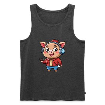 Cochon Drôle Dessin Animé Personnage Casque Musique - Débardeur bio Premium Homme - anthracite chiné - Devant - Michal (187cm)