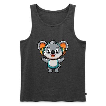 Koala Lustige Zeichentrickfigur Kopfhörer Musik - Männer Premium Bio Tank Top - Anthrazit meliert - Vorne - Michal (187cm)