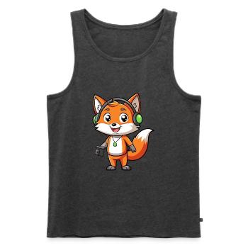 Fuchs Lustige Zeichentrickfigur Kopfhörer Musik - Männer Premium Bio Tank Top - Anthrazit meliert - Vorne - Michal (187cm)