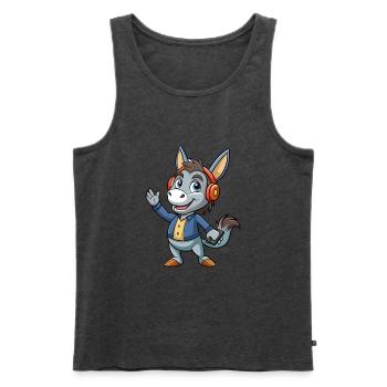 Esel Lustige Cartoon Figur Kopfhörer Musik - Männer Premium Bio Tank Top - Anthrazit meliert - Vorne - Michal (187cm)