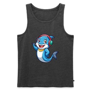 Delfin Lustige Zeichentrickfigur Kopfhörer Musik - Männer Premium Bio Tank Top - Anthrazit meliert - Vorne - Michal (187cm)