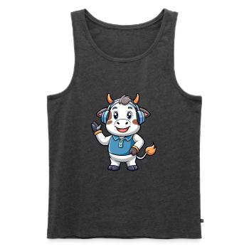 Kuh Lustige Cartoon Figur Kopfhörer Musik - Männer Premium Bio Tank Top - Anthrazit meliert - Vorne - Michal (187cm)