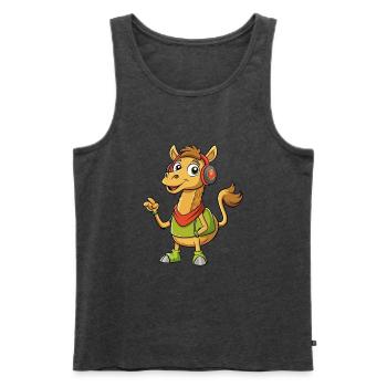 Kamel Lustige Cartoon Figur Kopfhörer Musik - Männer Premium Bio Tank Top - Anthrazit meliert - Vorne - Michal (187cm)