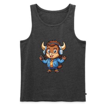 Buffalo Lustige Cartoon Figur Kopfhörer Musik - Männer Premium Bio Tank Top - Anthrazit meliert - Vorne - Michal (187cm)