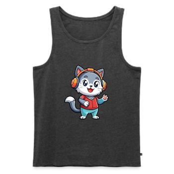 Katze Lustige Cartoon Figur Kopfhörer Musik - Männer Premium Bio Tank Top - Anthrazit meliert - Vorne - Michal (187cm)