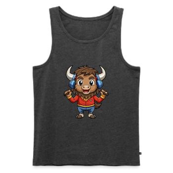 Bison Lustige Zeichentrickfigur Kopfhörer Musik - Männer Premium Bio Tank Top - Anthrazit meliert - Vorne - Michal (187cm)