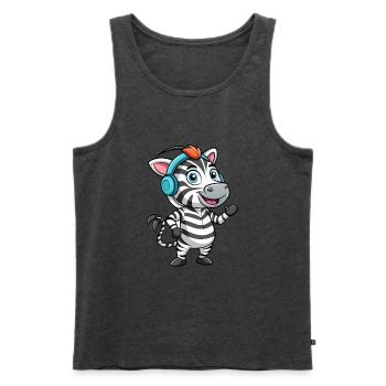 Zebra Lustige Zeichentrickfigur Kopfhörer Musik - Männer Premium Bio Tank Top - Anthrazit meliert - Vorne - Michal (187cm)