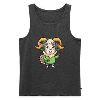 Ram Lustige Zeichentrickfigur Kopfhörer Musik - Männer Premium Bio Tank Top - Anthrazit meliert - Vorne - Michal (187cm)