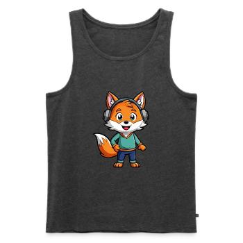 Fuchs Lustige Zeichentrickfigur Kopfhörer Musik - Männer Premium Bio Tank Top - Anthrazit meliert - Vorne - Michal (187cm)