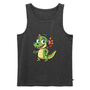 Krokodil Lustige Zeichentrickfigur Kopfhörer Musik - Männer Premium Bio Tank Top - Anthrazit meliert - Vorne - Michal (187cm)