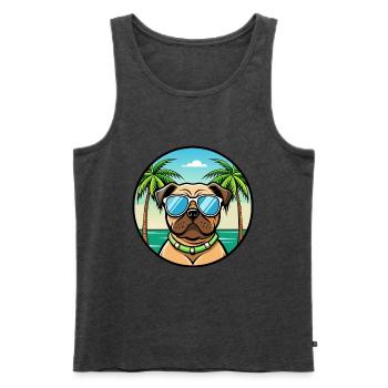 Mops Hund Rasse Cartoon Sonnenbrille Strand - Männer Premium Bio Tank Top - Anthrazit meliert - Vorne - Michal (187cm)