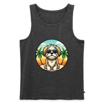 Maltese Shih Tzu Dog Breed Cartoon Sunglass Beach - Men's Premium Organic Tank Top - heather anthracite - Front - Michal (187cm)