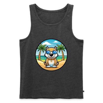 Milieu Asiatique Ovtcharka Chien Race Dessin Animé Plage - Débardeur bio Premium Homme - anthracite chiné - Devant - Michal (187cm)
