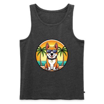 Japanischer Terrier Hund Rasse Cartoon Sonnenbrille Strand - Männer Premium Bio Tank Top - Anthrazit meliert - Vorne - Michal (187cm)