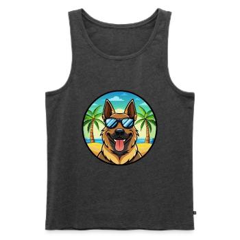 Berger d’Europe de l’Est Race Cartoon Beach - Débardeur bio Premium Homme - anthracite chiné - Devant - Michal (187cm)