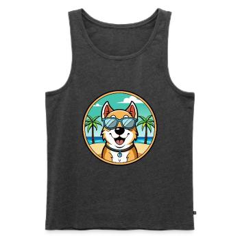 Berger d’Asie centrale Race Cartoon Beach - Débardeur bio Premium Homme - anthracite chiné - Devant - Michal (187cm)