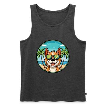 Portugiesisch Podengo Pequeno Hunderasse Cartoon Strand - Männer Premium Bio Tank Top - Anthrazit meliert - Vorne - Michal (187cm)