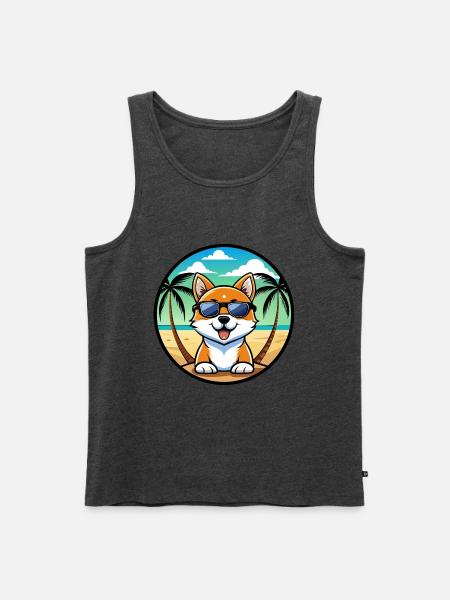 Hokkaido Hondenras Cartoon Zonnebril Strand - Mannen Premium Bio Tanktop - antraciet gemêleerd