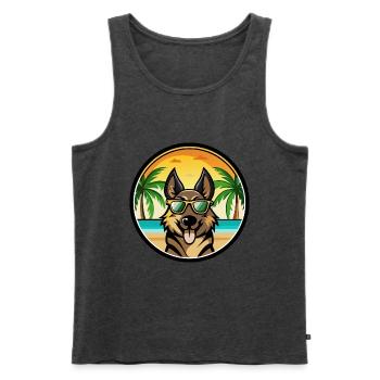 Berger d’Europe de l’Est Race Cartoon Beach - Débardeur bio Premium Homme - anthracite chiné - Devant - Michal (187cm)