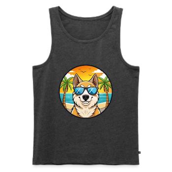 Berger d’Asie centrale Race Cartoon Beach - Débardeur bio Premium Homme - anthracite chiné - Devant - Michal (187cm)