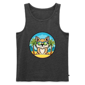 Lunettes de soleil de dessin animé de race de chat à poil long allemand plage - Débardeur bio Premium Homme - anthracite chiné - Devant - Michal (187cm)