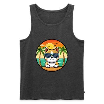 Burmesische Katzenrasse Cartoon Sonnenbrille Strand - Männer Premium Bio Tank Top - Anthrazit meliert - Vorne - Michal (187cm)