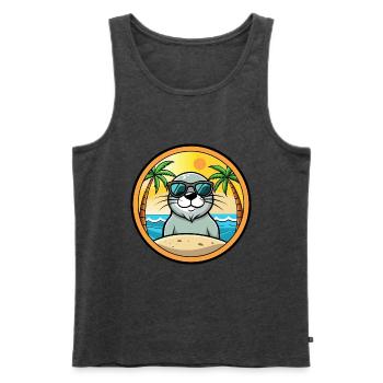 Siegel Lustige Cartoon Sommer Strand Sonnenbrille Aufkleber - Männer Premium Bio Tank Top - Anthrazit meliert - Vorne - Michal (187cm)