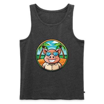Cochon Drôle Dessin Animé Plage D’été Lunettes De Soleil Autocollant - Débardeur bio Premium Homme - anthracite chiné - Devant - Michal (187cm)