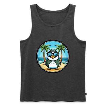 Pinguin Lustige Cartoon Sommer Strand Sonnenbrille Cool - Männer Premium Bio Tank Top - Anthrazit meliert - Vorne - Michal (187cm)