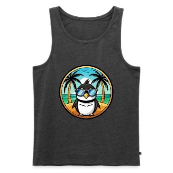 Pinguin Lustige Cartoon Sommer Strand Sonnenbrille Cool - Männer Premium Bio Tank Top - Anthrazit meliert - Vorne - Michal (187cm)