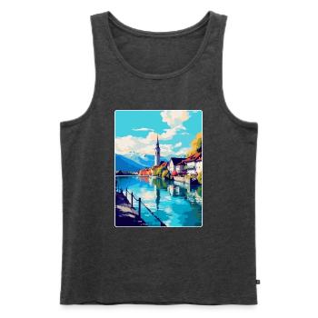 Thun Schweiz Vintage Reiseplakat Souvenir - Männer Premium Bio Tank Top - Anthrazit meliert - Vorne - Michal (187cm)