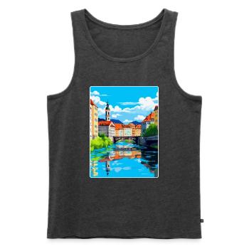 Ljubljana Slovénie Affiche de voyage vintage souvenir - Débardeur bio Premium Homme - anthracite chiné - Devant - Michal (187cm)