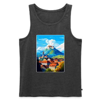 Ljubljana Slovénie Affiche de voyage vintage souvenir - Débardeur bio Premium Homme - anthracite chiné - Devant - Michal (187cm)