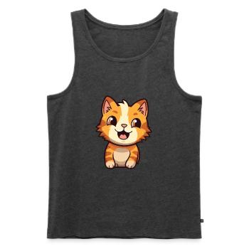 Pixie Bob Katze Cartoon Aquarell Illustration - Männer Premium Bio Tank Top - Anthrazit meliert - Vorne - Michal (187cm)