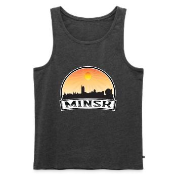 Minsk Weißrussland Skyline Vintage Sonnenuntergang Reise Souven - Männer Premium Bio Tank Top - Anthrazit meliert - Vorne - Michal (187cm)