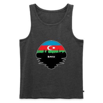 Baku Aserbaidschan Flagge Skyline Silhouette Reisen - Männer Premium Bio Tank Top - Anthrazit meliert - Vorne - Michal (187cm)