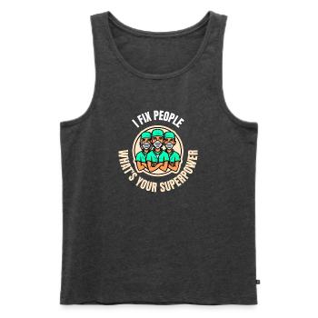 Ich repariere Menschen. Was ist deine Superkraft - Männer Premium Bio Tank Top - Anthrazit meliert - Vorne - Michal (187cm)