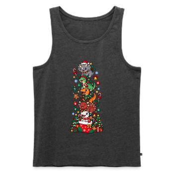 Funny Christmas T-Rex Santa Elf Snowman - Männer Premium Bio Tank Top - Anthrazit meliert - Vorne - Michal (187cm)