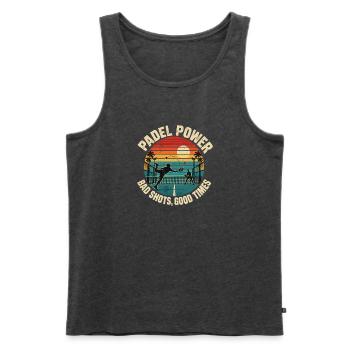 Padel Power – Schlechte Schüsse, gute Zeiten | Vintage Suns - Männer Premium Bio Tank Top - Anthrazit meliert - Vorne - Michal (187cm)