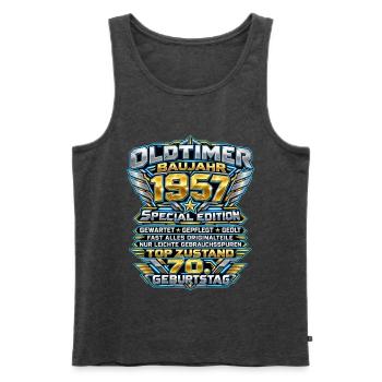 Oldtimer 1957 zum 70. Geburtstag - Männer Premium Bio Tank Top - Anthrazit meliert - Vorne - Michal (187cm)