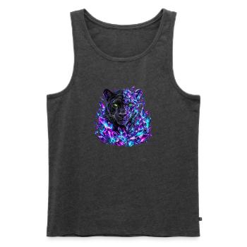 Schwarzer Panther mit grünen Augen und violetten Kristallen - Männer Premium Bio Tank Top - Anthrazit meliert - Vorne - Michal (187cm)