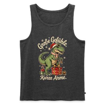 Weihnachts T-Rex mit Nikolausmütze und Geschenken - Männer Premium Bio Tank Top - Anthrazit meliert - Vorne - Michal (187cm)