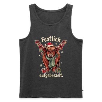 Schottisches Hochlandrind Weihnachtsspruch - Männer Premium Bio Tank Top - Anthrazit meliert - Vorne - Michal (187cm)