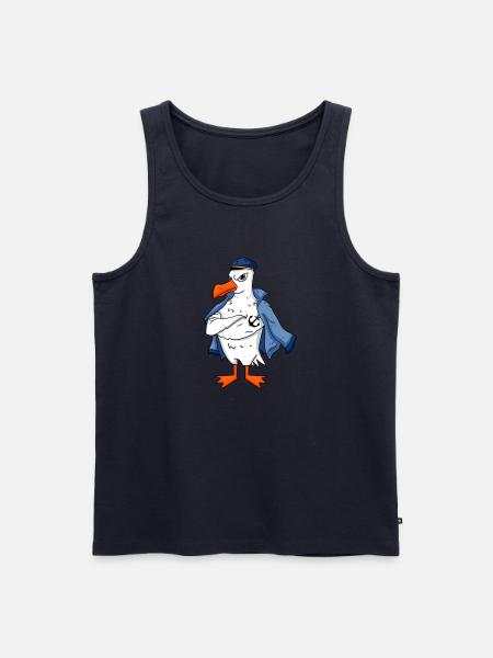 Muscular seagull with anchor tattoo seagull gift - Men's Premium Organic Tank Top - navy