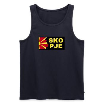 Skopje City with North Macedonia Flag Design - Men's Premium Organic Tank Top - navy - Front - Michal (187cm)