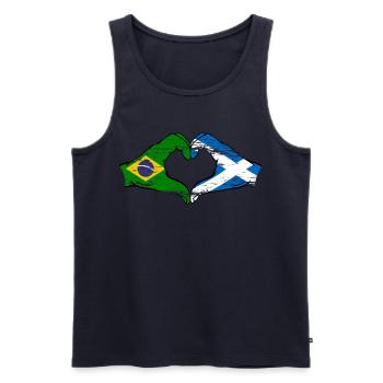 Brésil Ecosse drapeau mains forme de coeur utilisé - Débardeur bio Premium Homme - bleu marine - Devant - Michal (187cm)