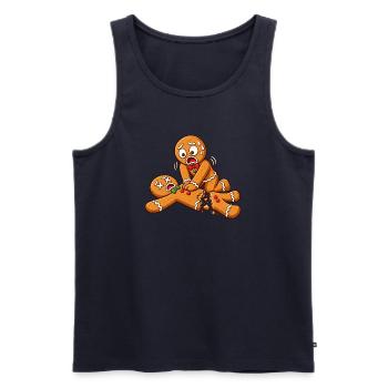 Lebkuchen Chaos: Zerrissenes Kekspaar - Männer Premium Bio Tank Top - Navy - Vorne - Michal (187cm)